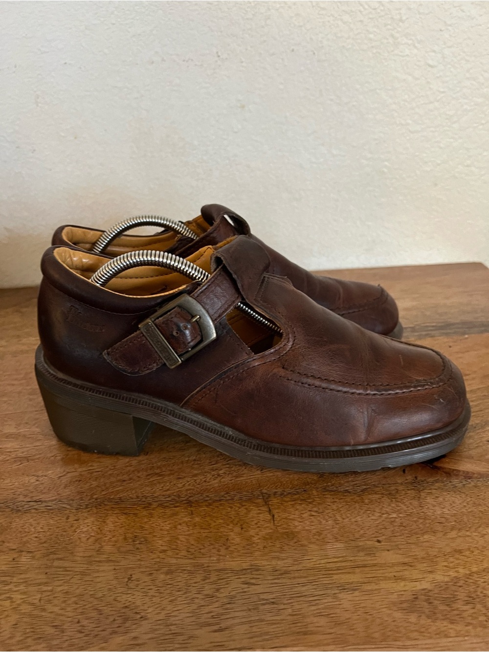 Dr. Marten T-Strap Brown Leather Platform Loafers Shoes Size EUR 8 US Women's 10
